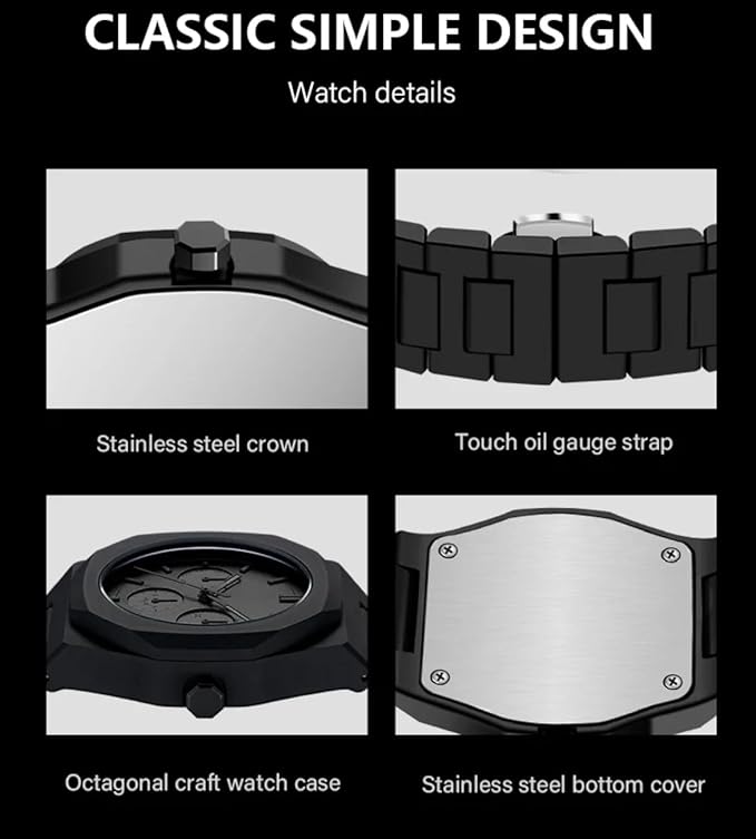 All-Black Men's Quartz Watch with Arabic Numerals